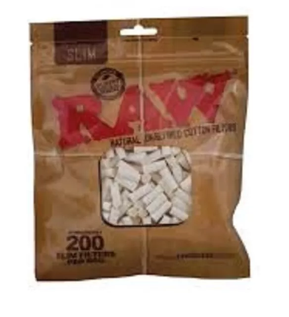 RAW Rolling Papers SLIM COTTON FILTERS BAG 200 COUNT - Natural Unrefined