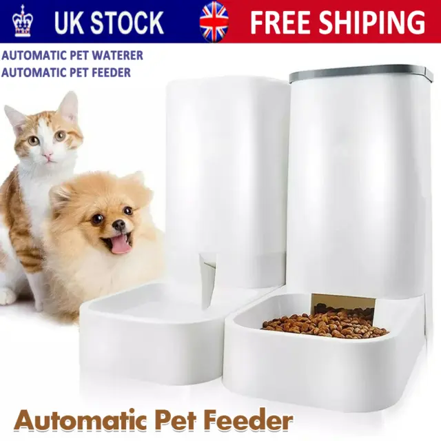 Automatic Cat Dog Feeder Pet Food Dispenser Dish Water Large Fountain Drink Bowl