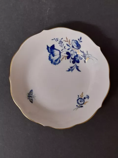 Antique Meissen Shallow Dish Blue Underglaze Flowers & Insect