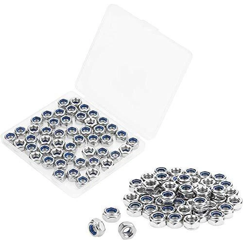 50 Pieces M6 X 1.0mm 304 Stainless Steel Selflock Nylon Inserted Hex Lock Nuts