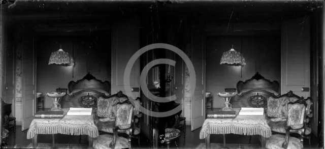 Intérieur chambre début XXe siècle  - plaque verre négatif stéréo 6 x 13 cm