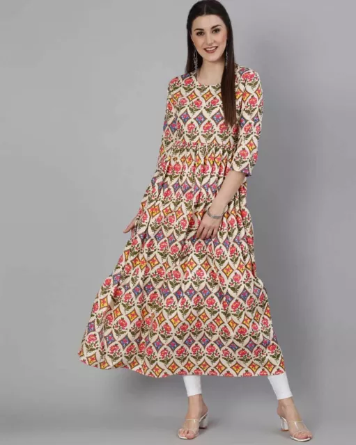 Indian Women Multi Color Anarkali Flared Kurta Kurti Long New Dress Top Tunic