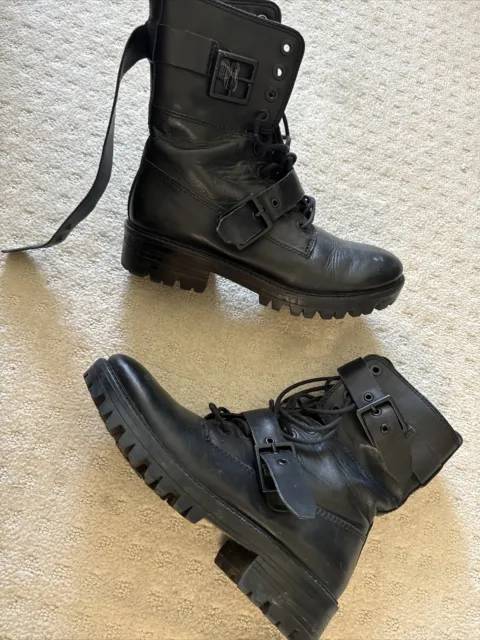 Kendall + Kylie Weston Women's Lace-Up Combat Boot Color Black Size 9 Leather