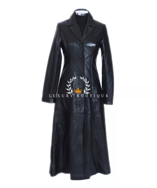 Zita Black Ladies Smart Designer Real Lambskin Leather Full Length Blazer Coat