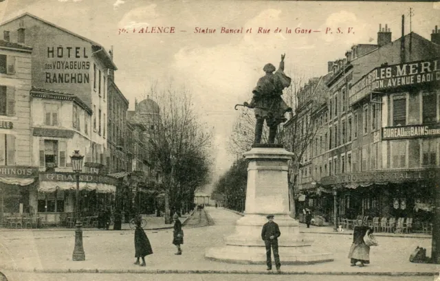 France Valence - Statue Bancel et Rue de la Gare old postcard