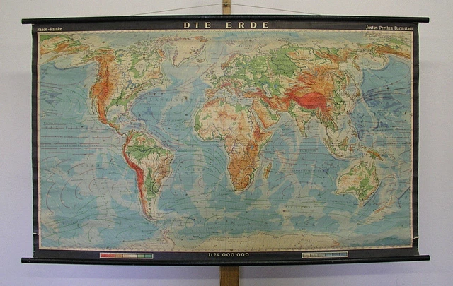World Map 1978 SCHULWANDKARTE ALTE PHYSISCHE Weltkarte Die Erde 139x84cm vintage world ...