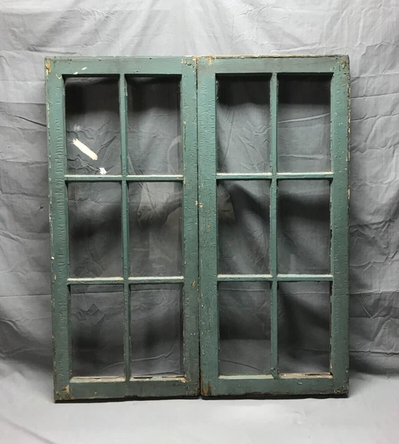 Pair Antique 6 Lite Casement Windows 17x39 Shabby Cabinet Chic Old VTG 1824-22B 10