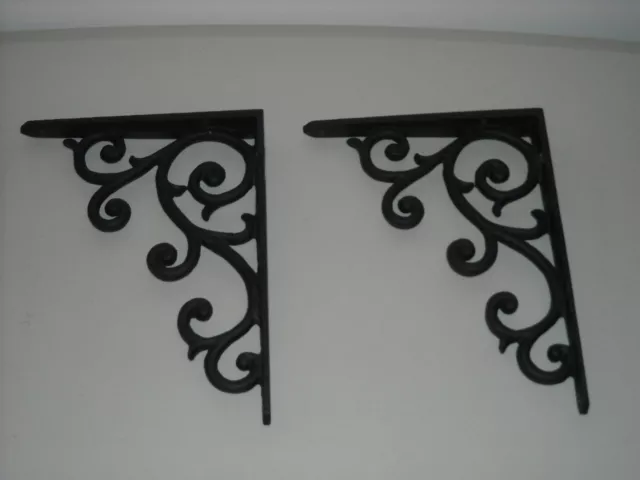 Vintage Ornate Scroll Cast Iron Shelf / Wall Brackets