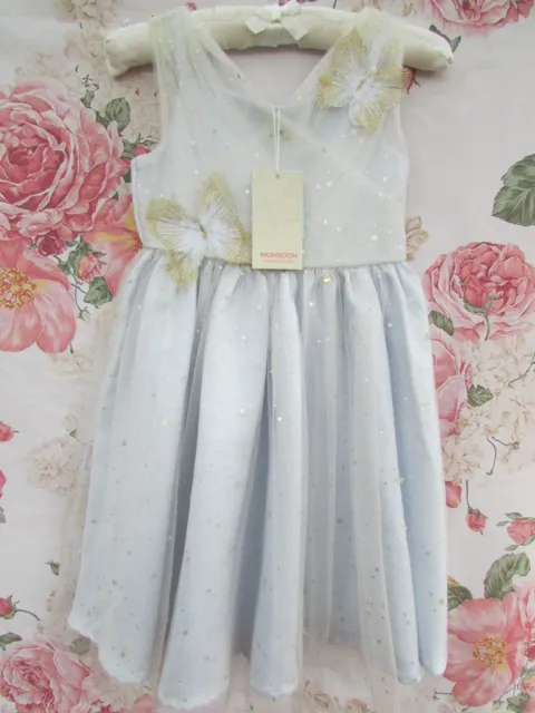 BNWT Blue Gold Sparkle HUTIEH Flower Girl Party Occasion Dress 5-6 MONSOON £55