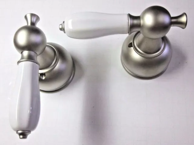 Delta H612NN Roman Tub Faucet Handles White Porcelain Lever Matte Nickel 2 Large