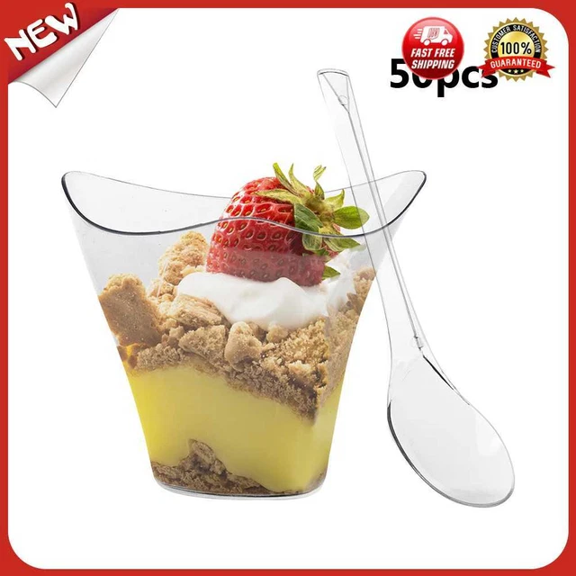 Reino Unido 100 ml postre transparente taza cocina decoración plástico postre reutilizable con cuchara
