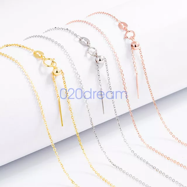 18k Gold Plated 925 Sterling Silver Adjustable Bead Cable Chain Necklace Pendant