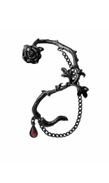 Alchemy Gothic Black Rose of Passion Pewter and Crystal Single Cuff Earring