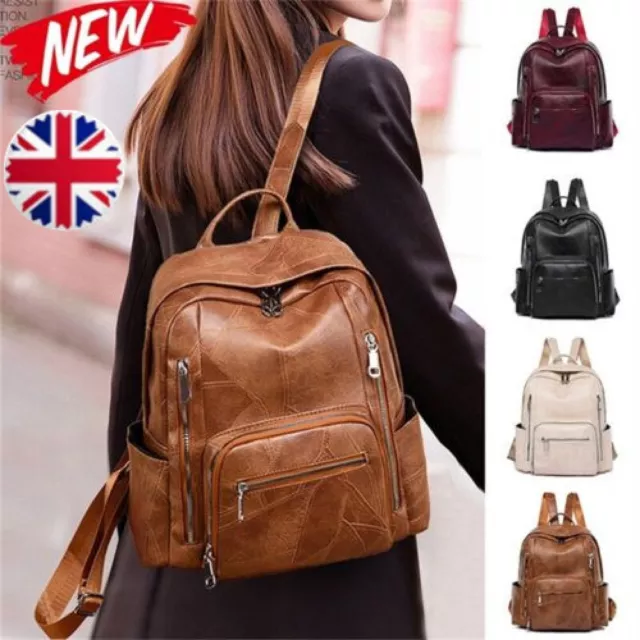 Vintage Women Ladies Soft Leather Casual Rucksack Shoulder Bag Backpack UK