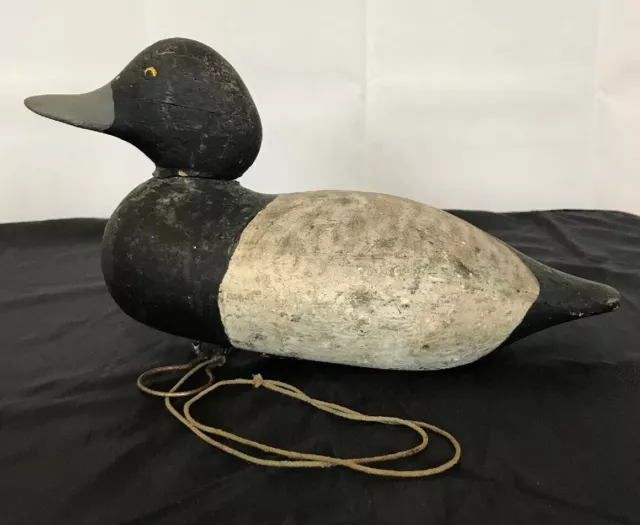 Wooden Duck Decoy HUNTING weighted? Drake Blue Gray Bill Yellow Painted Eyes Old