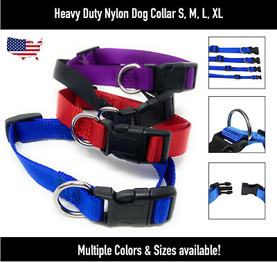 Heavy Duty Nylon Dog Collar Strong Buckle Adjustable S,M,L,XL  Soft Strap D ring