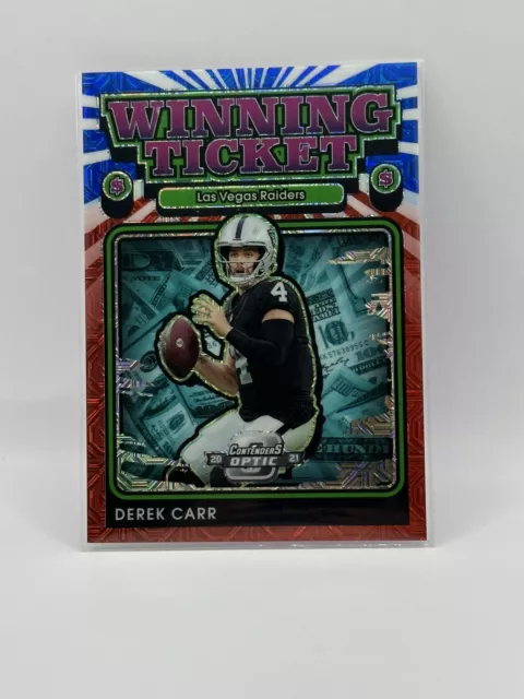 2021 Panini Contenders Optic Winning Ticket /13 Derek Carr Red White & Blue #WT6