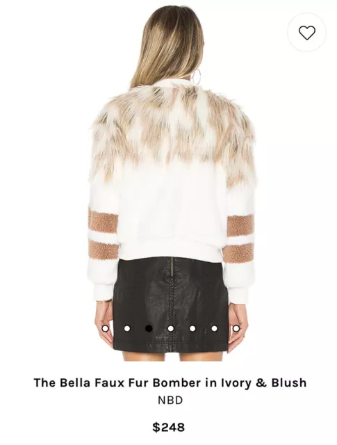 NEW NBD The Bella Faux Fur Bomber in Ivory & Blush XXS $248 3