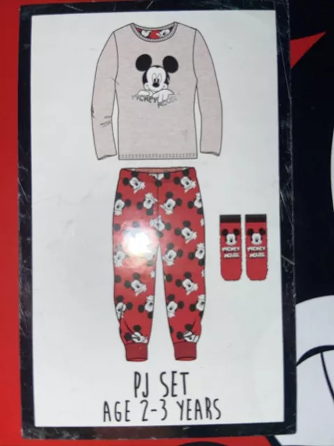 Disney Mickey Mouse Pyjama Set With Socks Kids  Cosy PJ Gift Box Primark NEW
