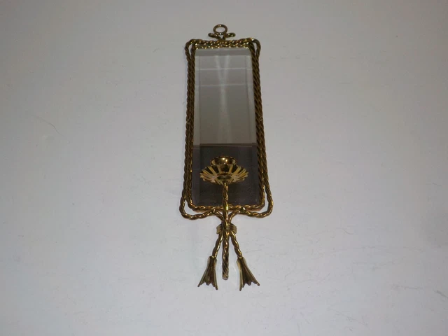 Vintage Homco Hollywood Regency Mirror Twisted gold Rope Wall Candle Sconce