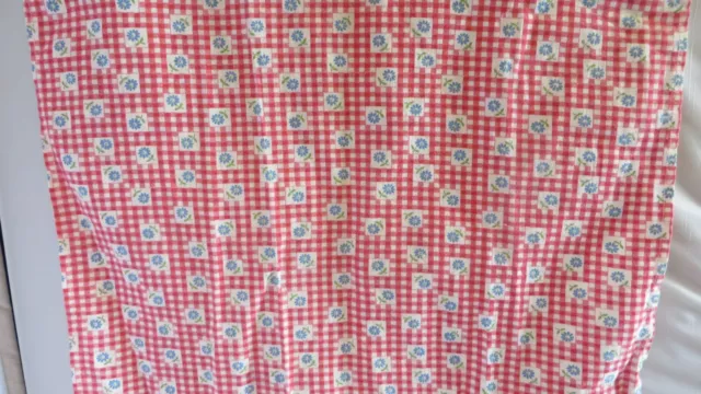 Vintage Flour/Feed Sack 16”x 26” Red Checkered Blue Flowered Print Kitchen Towel