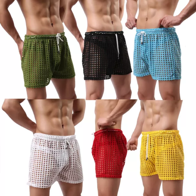 US Mens Shorts See Through Boxer Briefs Sheer Mesh Loose Lounge