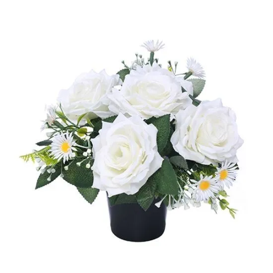 White Rose Grave Flowers - Cemetery Flowers - Artificial Flowers For Graves