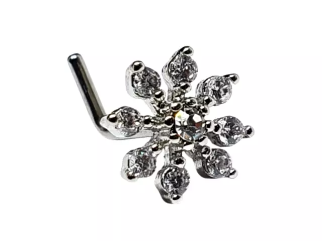 Star Nose Stud Double Tiered 9 CZ Star Top 20g (0.8mm) Surgical Steel L Bend Uk