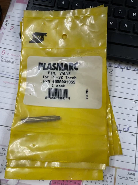 ESAB Plasmarc 0558001959 Pin Valve for PT-32 Torch, Qty. 1