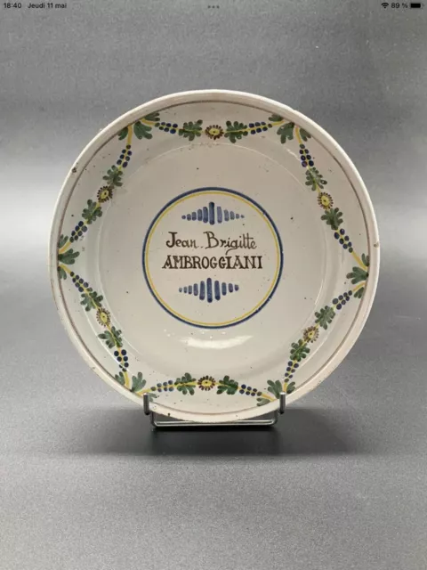 Ancienne Assiette En Faïence Patronymique Jean Brigitte Ambroggiani Nevers