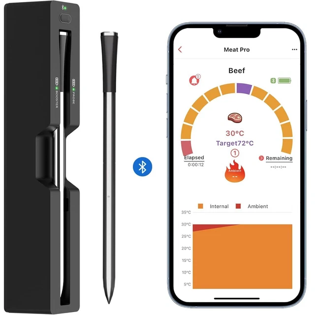 Tenergy Solis Termometro Bluetooth Per Carne Con 6 Sonde – Display LCD E App Per Grill, Barbecue E Affumicatore, Portata 30 Metri - 4