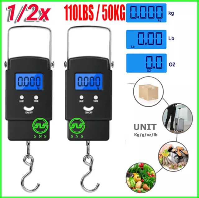 1-2 Portable FISH Scale Travel Luggage Electronic LCD Digital Hanging 110lb/50kg