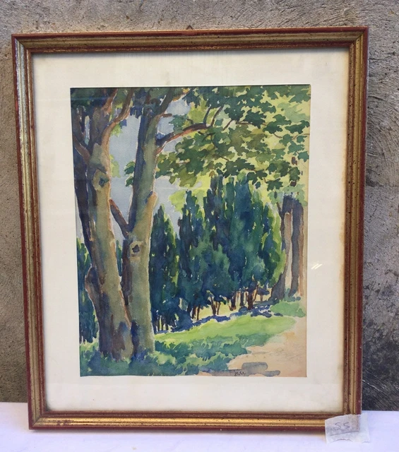 Acquerello Quadro Paesaggio Con Alberi Firmato Stohy 1938 Dipinto Originale