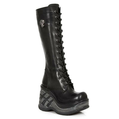 Inverno echt Leder Stiefel New Rock nero Gothic Boots stivaletto stringato Donna 37 