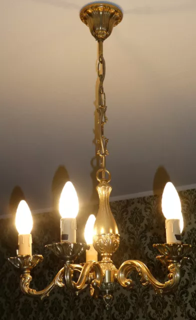 Lustre 5 branches Style LOUIS XV en bronze doré SAKO LUMINAIRE (réf C1)