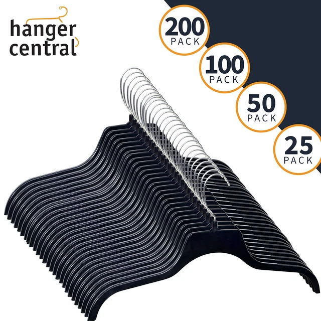 Durable Plastic Non Slip Clothing Hanger, Swivel Hook, 17 inch,  Black
