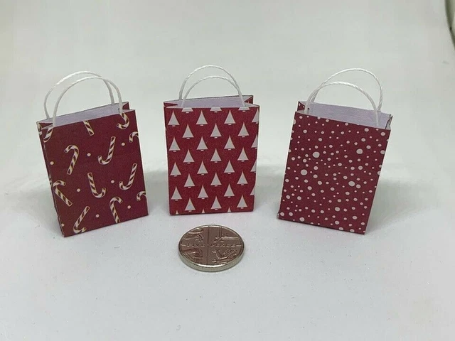 Handmade 1:12th Scale Dolls House Miniature Set of 3 Christmas Xmas Gift Bags 1