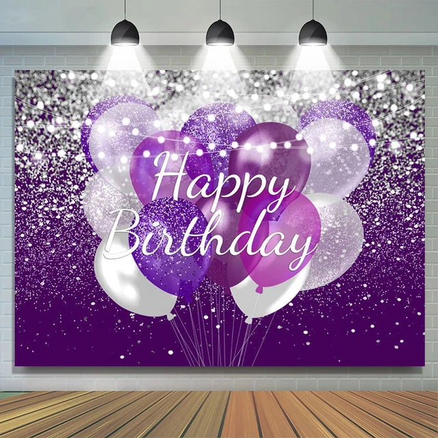 Purple And Gold Glitter Balloons Round Birthday Backdrop