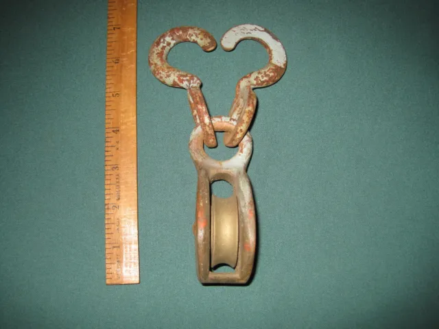 Vintage Merriman Bronze Single Pulley Block w/ Cast Iron Scissor Hook