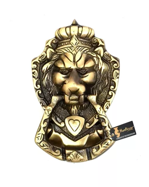 Victorian Style Handmade Lion Head Design Brass Door Knocker Vintage Finish