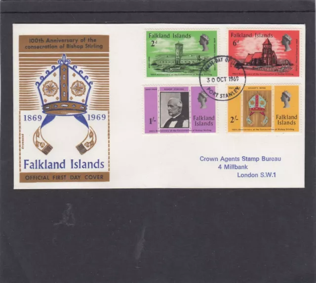 Falklandinseln 1969 Bischof Stirling Weihe Erster Tag Abdeckung FDCPort Stanley