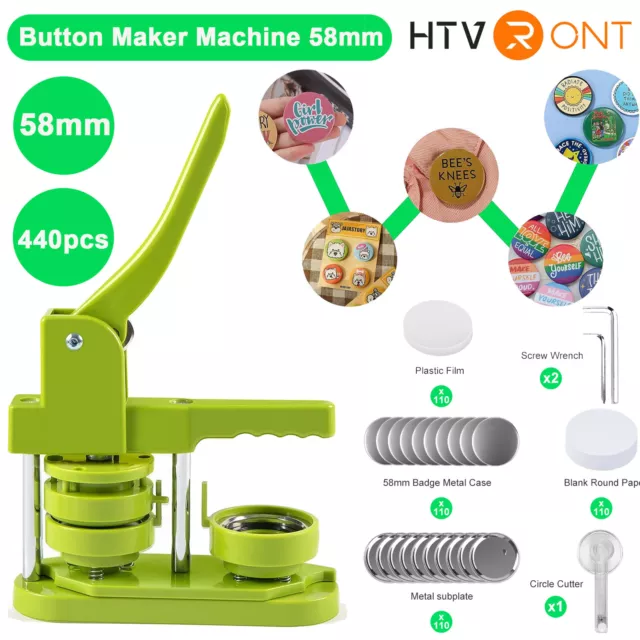HTVRONT 58mm Button Maker Machine DIY Badges Set Button Punch Press Maker  Machine with 110 Pcs Button Parts+Circle Cutter
