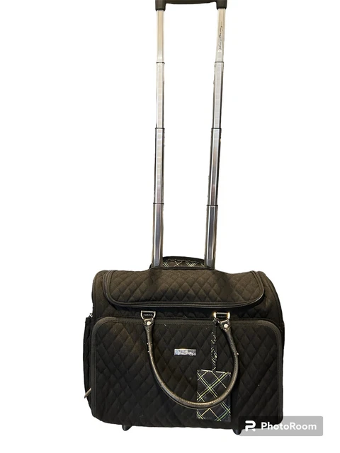 Vera Bradley Black Quilted Rolling Suitcase 17x14 Carry-On Luggage See Details