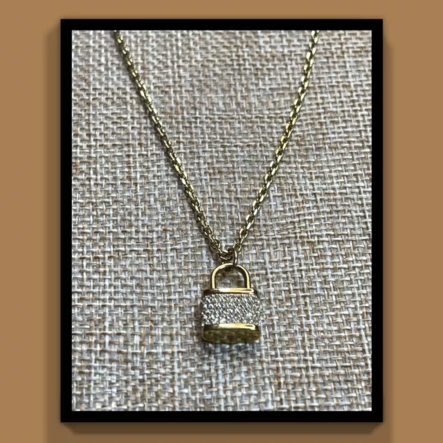 Michael Kors Gold Tone,Clear Pave Padlock Charm,Chain Necklace