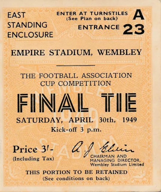 TICKET: FA CUP FINAL 1949 Wolves v Leicester City - EXCELLENT