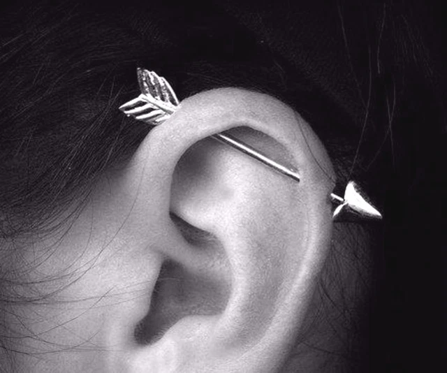 PAIR 14G 1.5" 38mm STEEL ARROW INDUSTRIAL EAR CARTILAGE PIERCING BARBELLS RINGS