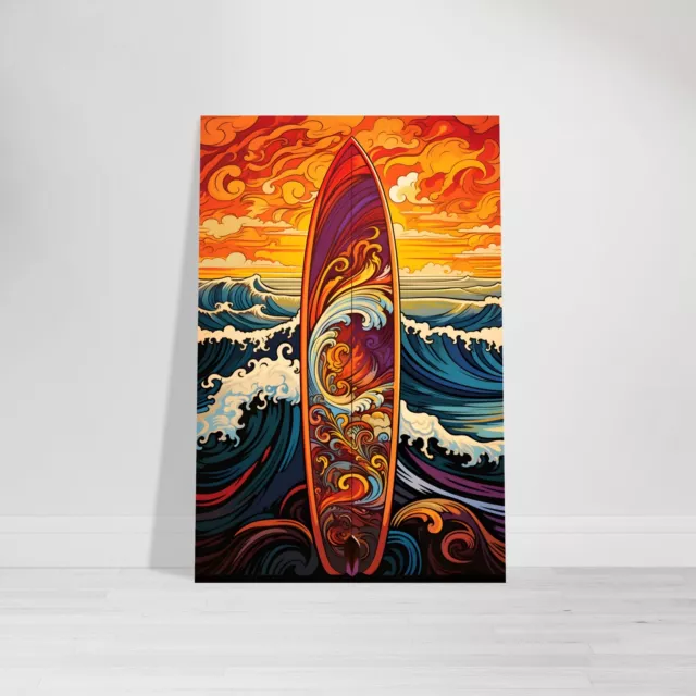 Surfbrett Wandbild Surfen Poster Bild Wandkunst Bunt Pop Art Abstrakt Wellen