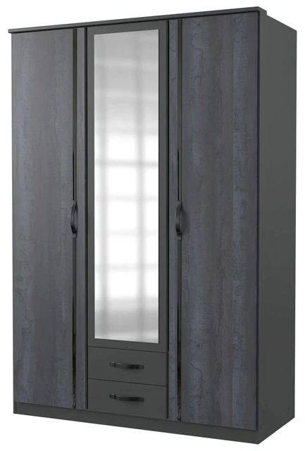 Duo2 Graphite 3 Door Mirrored Wardrobe, Bedroom Storage Furniture