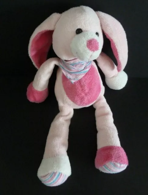 94. DOUDOU PELUCHE BABY NAT' babynat' LAPIN CHIEN ROSE FOULARD RAYE BLEU 27c TBE