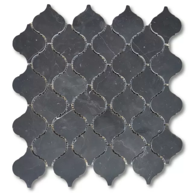 N892XH Nero Marquina Black Marble Arabesque Baroque Lantern Mosaic Tile Honed
